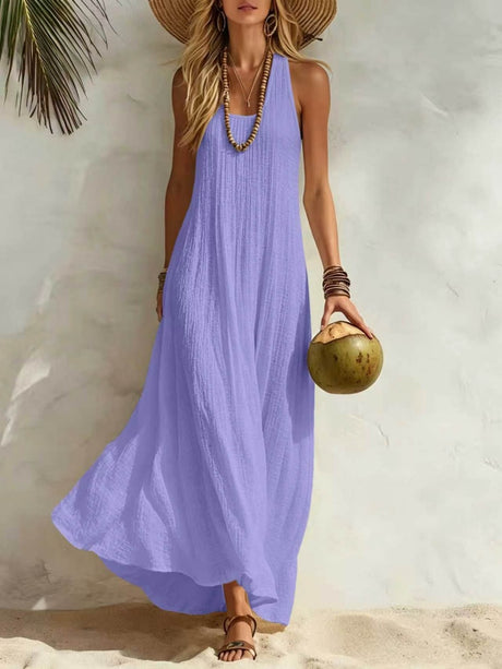 Loose-fitting Long Dress With A Tank Top Style, Perfect For A Beach Vacation