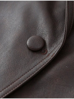 Lapel Lace Up Long Sleeve Leather Jacket