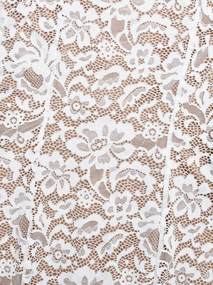 White Lace Long Sleeve Crew Neck Fishtail Slim Fit Dress