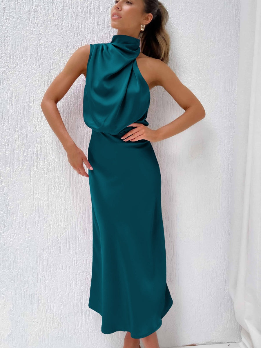 Ärmellose Satin-Partykleider, Brautjungfernkleider, Midi-Länge