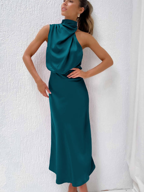 Ärmellose Satin-Partykleider, Brautjungfernkleider, Midi-Länge