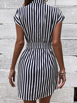 Sleeveless Striped Tie-waist Short Dress