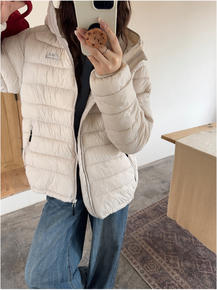 Hooded Zipper Pocket Quilting Lightweight Coat Stuffing Leisure Outdoor Cotton-padded Clothing