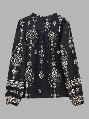 Geometric Print V-neck Long-sleeved Shirt