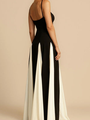 Black And White Color-blocked Long Slip Dress