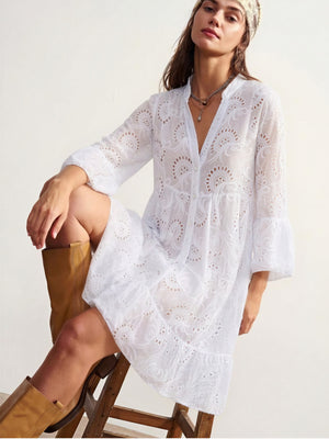 Embroidery Hollow Loose-fit Midi Dresses