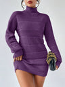 High Collar Long Sleeve Waist-cinching And Hip-hugging Knitted Sweaters Midi Dresses