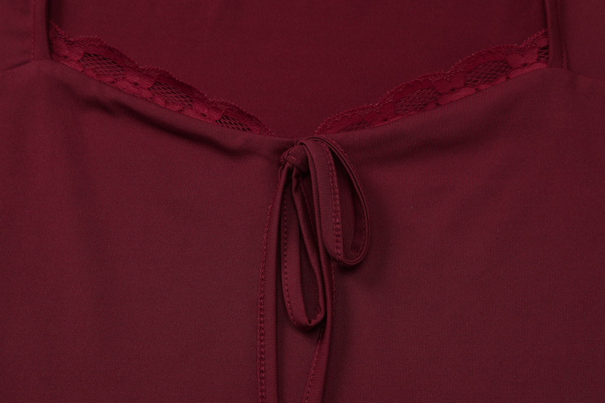 Lace Trim Square Neck Slimming Top