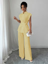 Lapel Sleeveless Kink Shirts Wide-leg Pants Business Suit 2-piece Sets