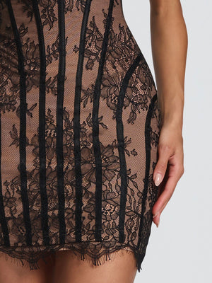 Lace Bodycon Strapless Dress, Exquisite Crochet Fitted Short Dress