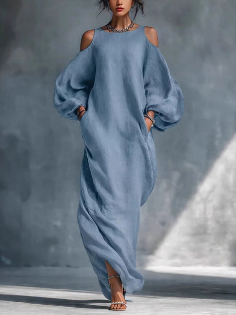 Long-sleeved, Off-shoulder, Mid-waisted Pullover Dress