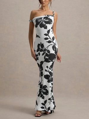 Milk Silk Printed Slim-fit Hip-hugging Maxi Dresses