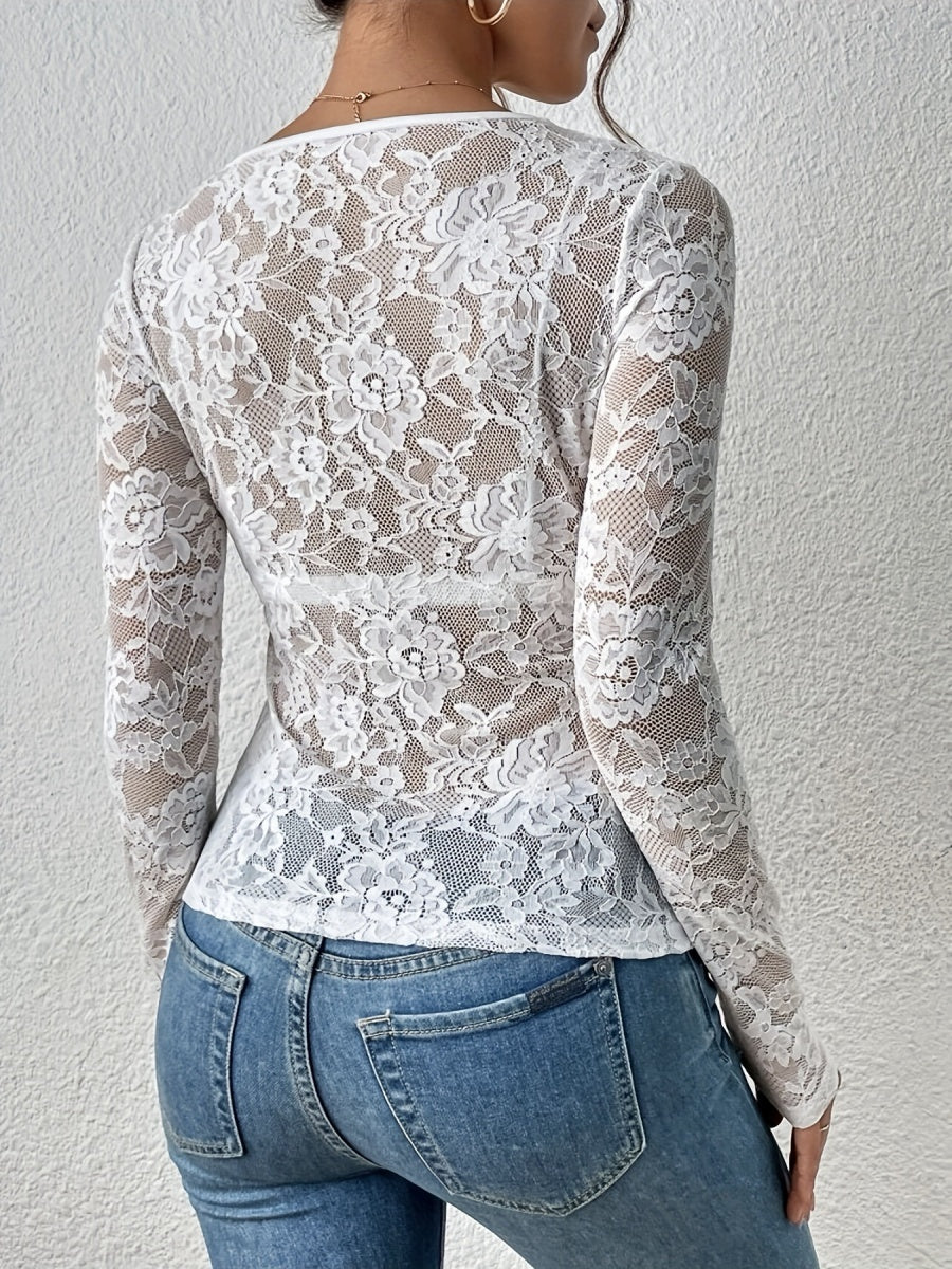 Pullover Lace Floral Trim V-neck Grace Sexy Top