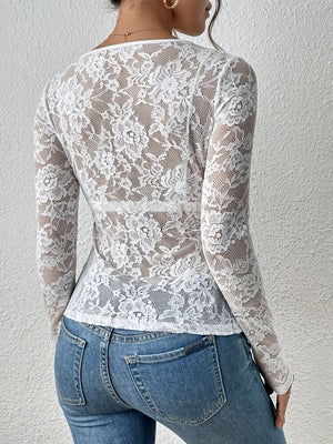 Pullover Lace Floral Trim V-neck Grace Sexy Top