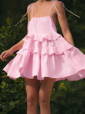 Pure Cotton Cake Skirt Backless Camisoles Beach Cover-up Mini&Short Dresses