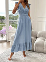 Solid Color Patchwork V-neck Long Dress
