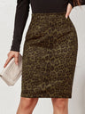 Leopard Suede Zipper High Waist Skirts