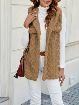 Three-dimensional Geometric Pattern Warm And Fashionable Plush Hooded Cardigan Mid-length Vest