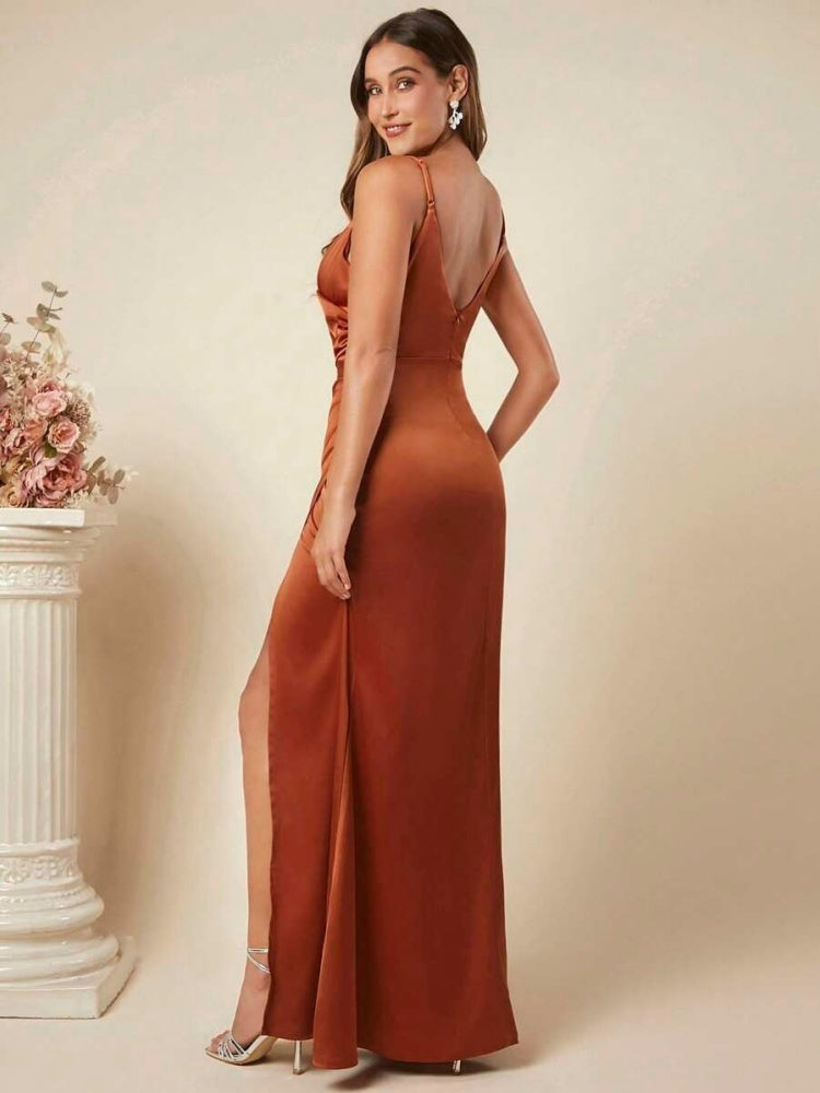 Satin Suspenders Pleated Maxi Dresses