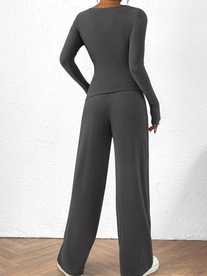 Liber Autumn Women's Lace up Solid Color 2-piece Sets