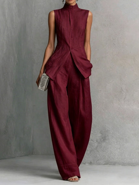 Flowy Casual Sleeveless Vest And Solid Color Trousers Two-piece Set