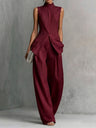 Flowy Casual Sleeveless Vest And Solid Color Trousers Two-piece Set