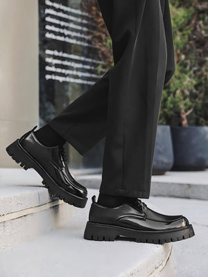 Distressed Thick-soled Lace-up Leather Shoes