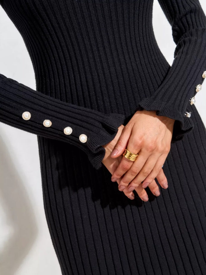 Over-the-knee Sweater, Button-down Knit Fishtail Midi Dress