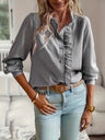 Wood Ear Stand Collar Stripes Shirts