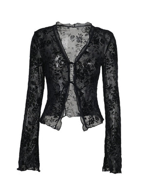 Chiffon-Langarmhemd mit tiefem V-Ausschnitt und brennenden Blumen – ein Designerhemd für anspruchsvolle Mode.