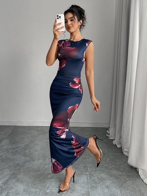 Floral Printed Sleeveless Hip Maxi Dresses