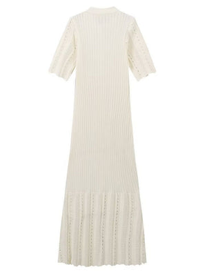 Short Sleeve Buttons Slit Knitting High Waist Workplace Maxi Dresses