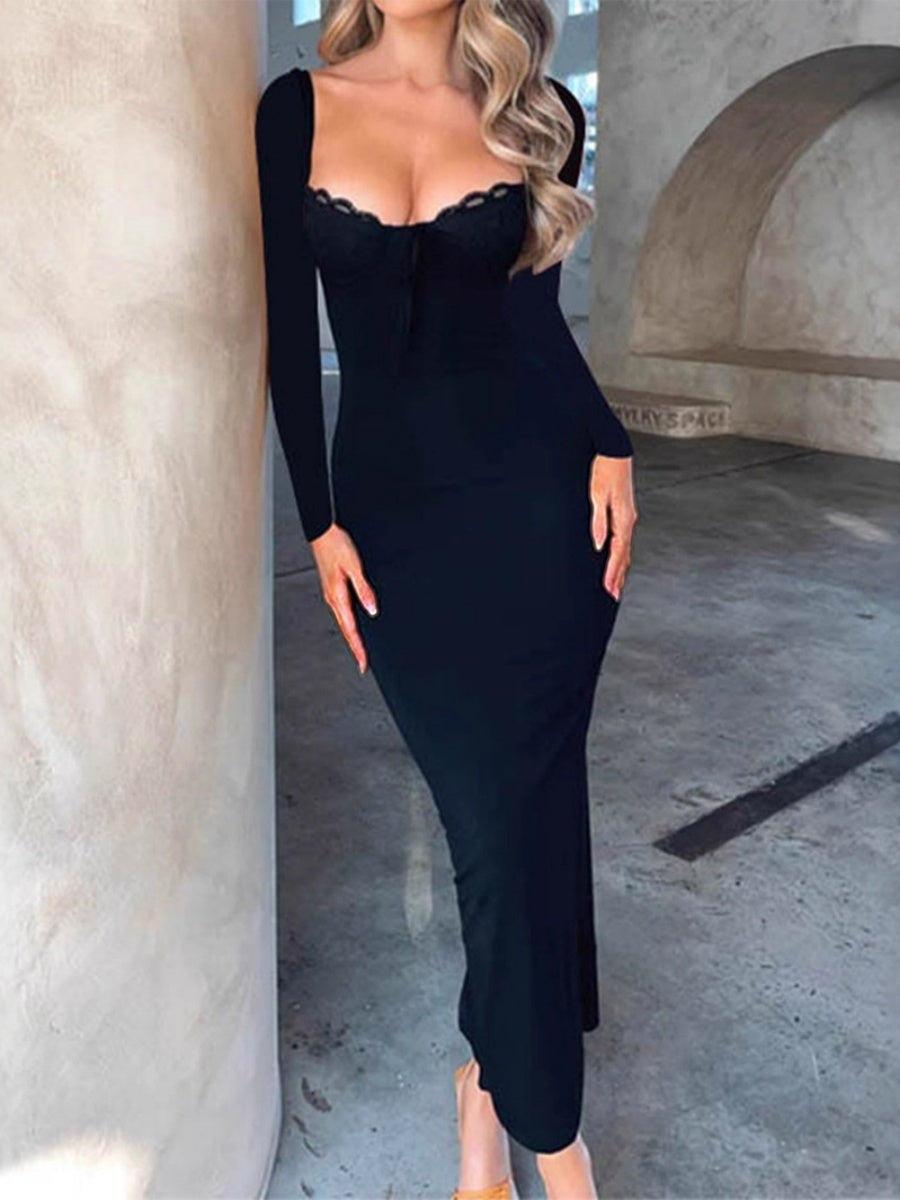 Grace Long Sleeve Hip Lace Maxi Dresses