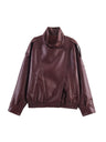 Pocket Stand-up Collar Faux Leather Jacket