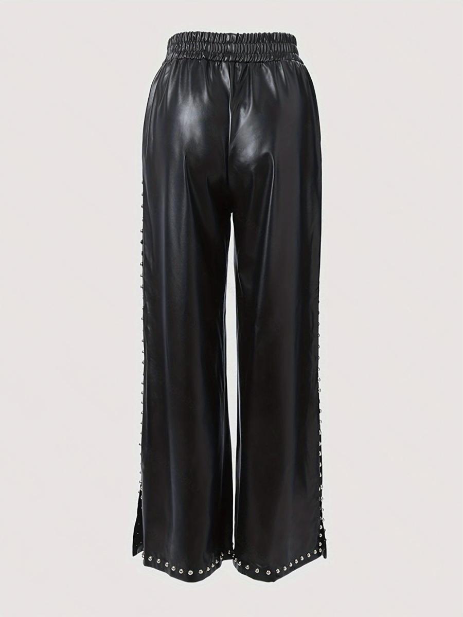 PU Leather Hair Removal Pocket Beading Pants