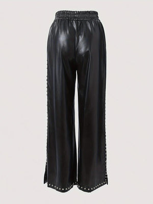 PU Leather Hair Removal Pocket Beading Pants
