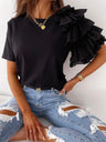 Ruffled Short-sleeved Crew Neck T-shirt