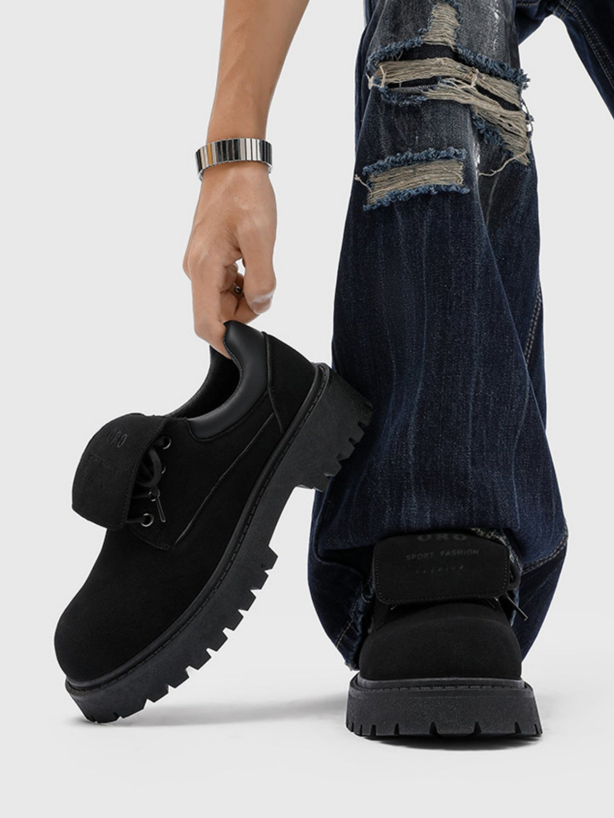 Chaussures de travail tendance à plateforme en daim marron avec inscription