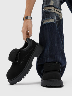 Chaussures de travail tendance à plateforme en daim marron avec inscription