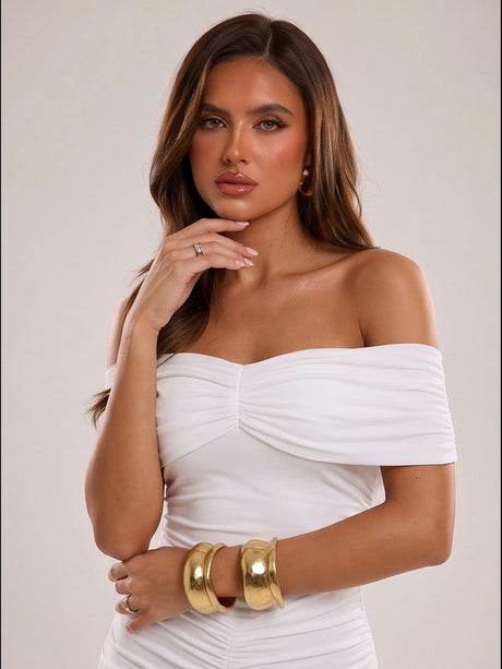 Off Shoulder Fishtail 3D Pleats Mesh Splicing Formal Dress Maxi Dresses