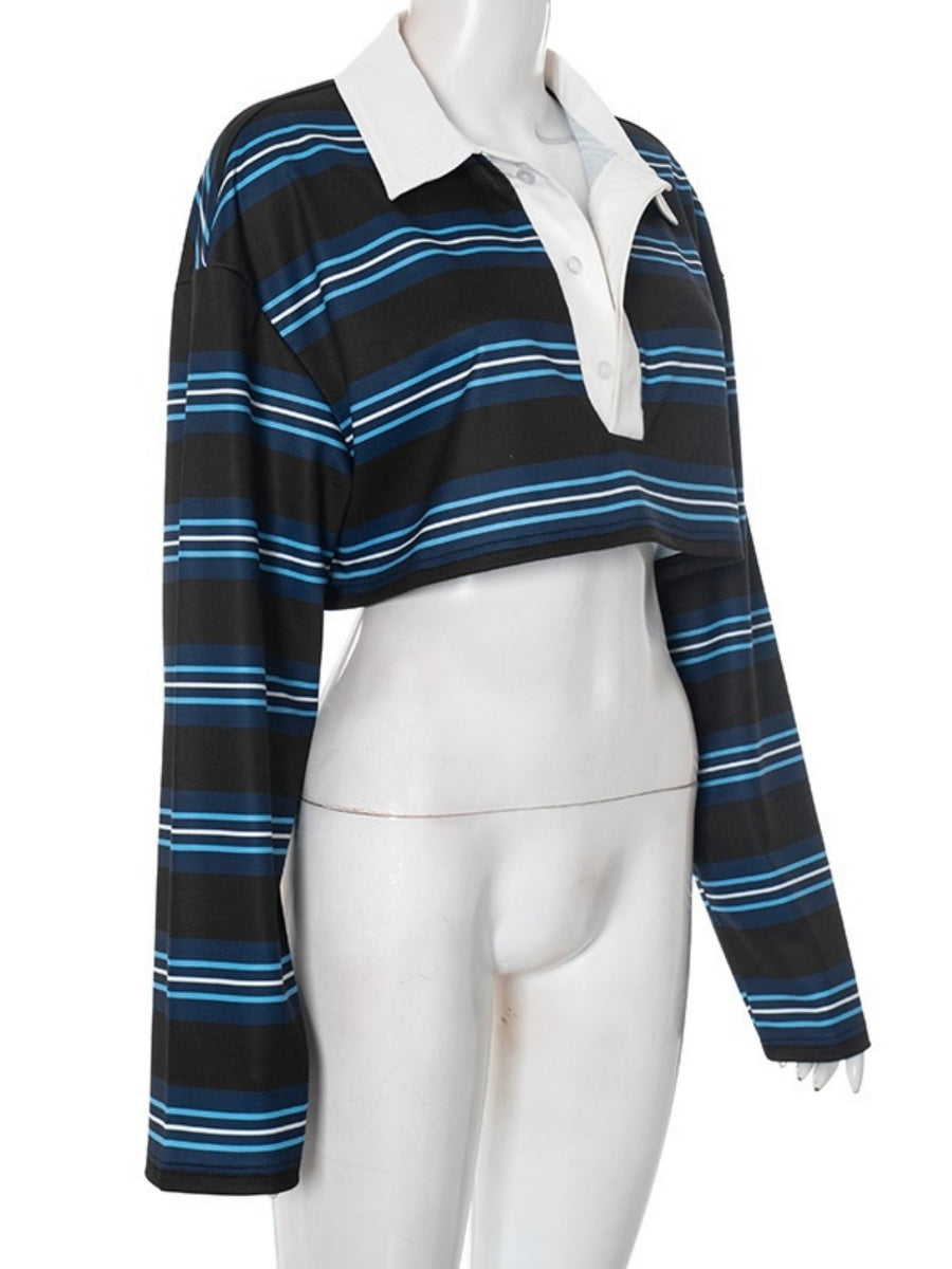 Liber Autumn Women's Splicing Stripes Long sleeve Short T-shirts