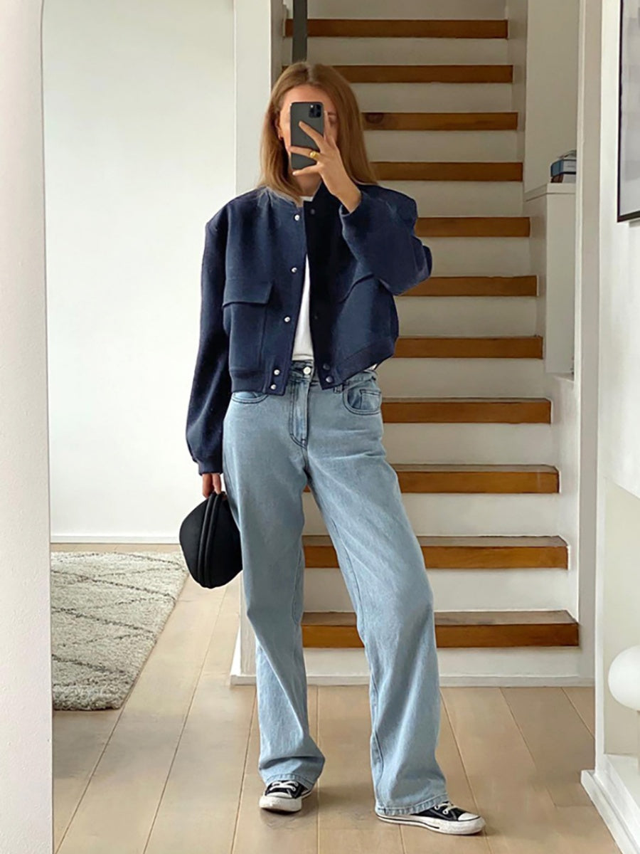 Liber Autumn Women's Baseball uniform Solid Color Jackets