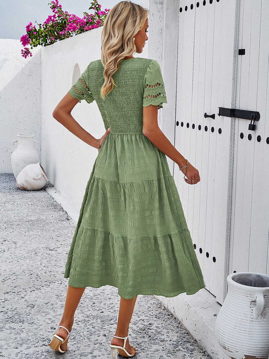 Hollow-out Lace Sleeves, Long Hollow-out Dress