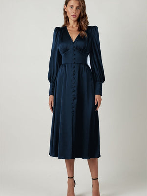 V-neck Satin Waist Retro Maxi Dresses