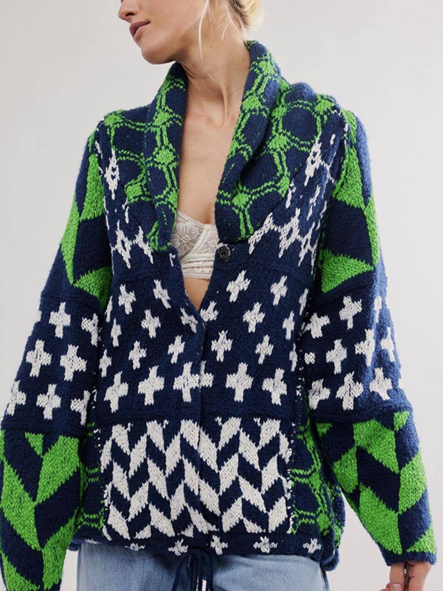 Geometric Patterns Lapel Abstract Sweaters