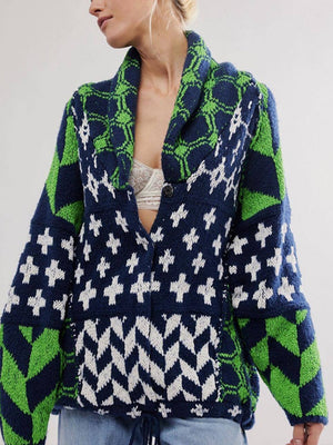 Geometric Patterns Lapel Abstract Sweaters