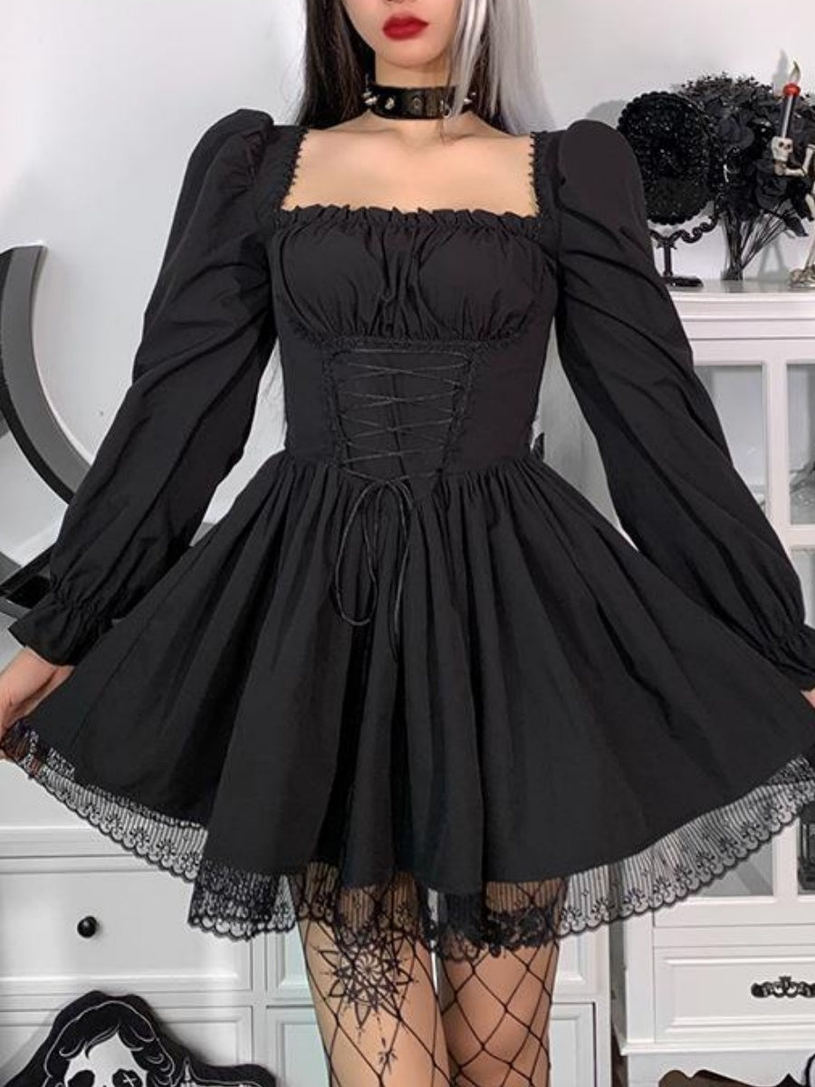 Halloween Lace Bandage Square Collar Mini&Short Dresses