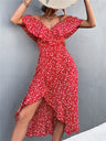 Off-the-shoulder Floral Print Sundress With Ruffles, Midi Length