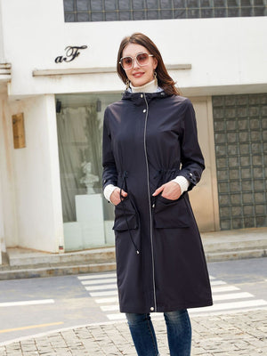 Leisure Water Proof Striped Lining Straight Zipper Hooded Jackets