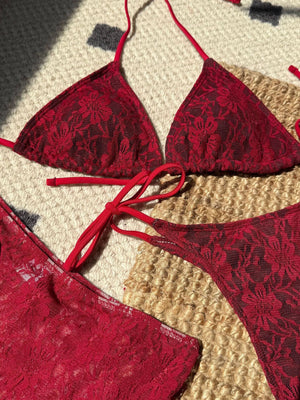 Sexy Lace Cutout Bikini Three-Piece Set For Beach